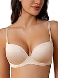 zossav Push Up T-Shirt Bra Thick Pads Add 2 Cups Plunge Sexy Cleavage Extra Padded Underwire Bras 36B Nude