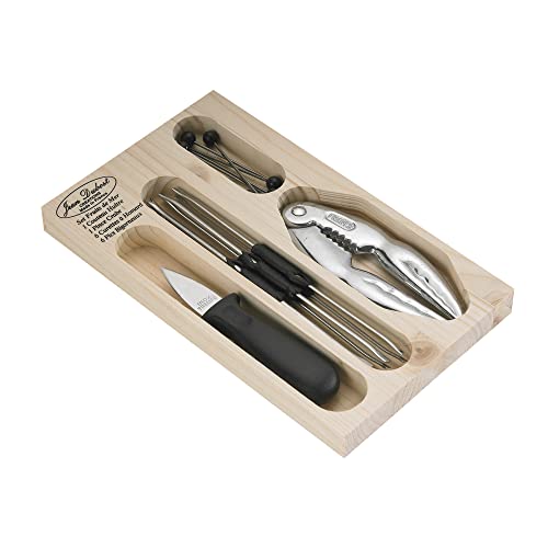 Laguiole - Juego de Cubiertos para el marisco en Caja de Madera, 14 Piezas, Color Negro y Plateado