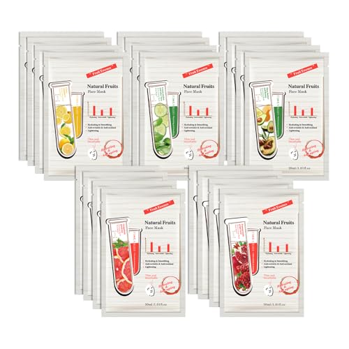 DONG RHYME Nature Essential Face Mask Sheet Kit Original Vitamin Facial Masks For All Skin Types Smoothing Tightening Toning up Brightening Pack of 20