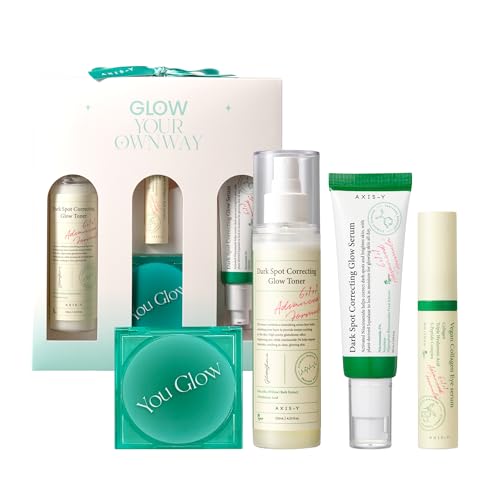 AXIS-Y Glow Your Own Way Limited Edition Set - Travel Essentials Gifts for Women & Men - Korean Skin Care Set with Collagen Eye Serum Niacinamide Face Serum Glutathione Toner & Compact Mirror