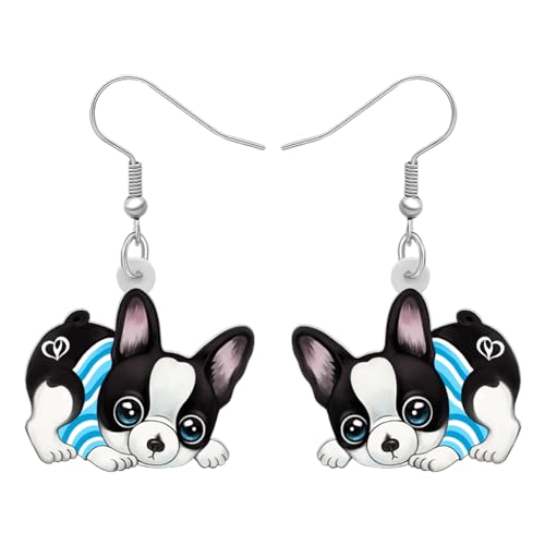 DALANE Acrilico Carino Bulldog Francese Orecchini Goccia Penzoloni Anime Cucciolo Animali Domestici Gioielli Regali per Donne Ragazze Bambini Partito (Ebano)