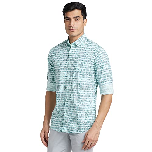 Image of Colorplus Men's Pure Cotton Print Pattern Contemporary Fit Spread Collar Full Sleeve Casual Shirt