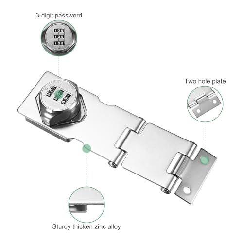 Image of M METERXITY 2-Pack Keyless Combination Lock, 3.78 inch Zinc Alloy Mechanical Password Twist Knob Hasp Locks Latch for Cabinet /Closet /Garage /Drawers /Garden,90 /180 Degree Barn Door Lock [Silver]