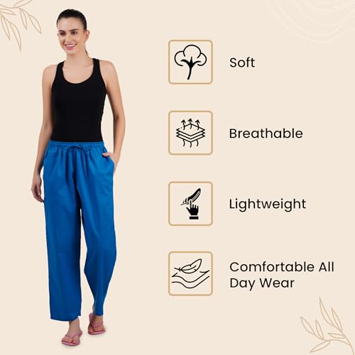 Image of Happy Bunny Parallel Pants for Women 100% Cotton Ankle Length Trousers Regular Fit with Elastic Drawstring Stylish & Pockets Casual Formal Wear for Office & Home