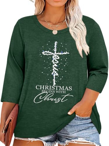 Chulianyouhuo Plus Size 3/4 Sleeve Christmas Shirts Women Merry Christmas Tshirts Funny Xmas Holiday Tee Tops