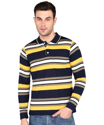 Image of INKKR Polo Neck Full Sleeve Striped Men's Tshirt