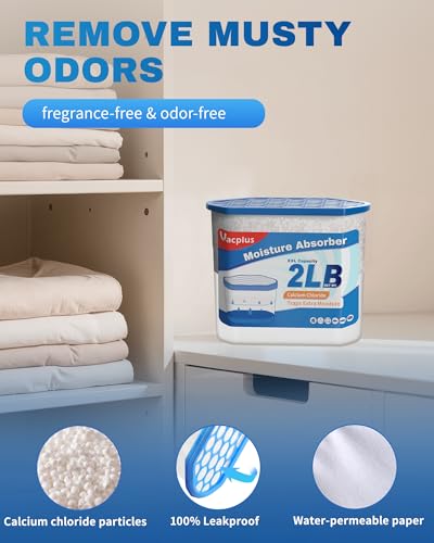 Image of Vacplus Moisture Absorber, 2 LB, Strong Absorption, Fragrance Free, 4 Pack