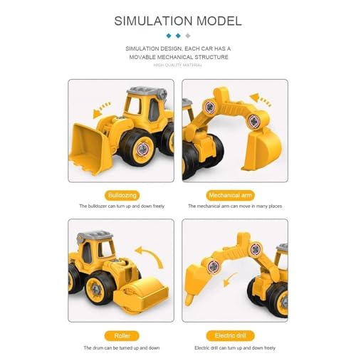 Image of Unbreakable Construction Vehicles for Kids Pretend Play Toy Trucks Bulldozer Play Set Building Vehicles Set for Kids 3-14 Years Excavator Pack of 4 (DIY 4Set)|Multicolor