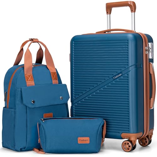 Image of Cosbarn Carry On Luggage,3 Piece Suitcase Set,22x14x9 Airline Approved