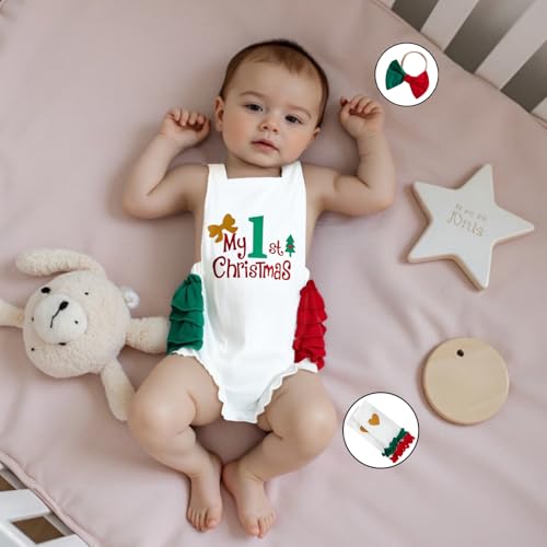 luethbiezx Baby Girls My First Christmas Outfit Sleeveless Halter Backless Ruffle Romper Leg Warmers with Headband4