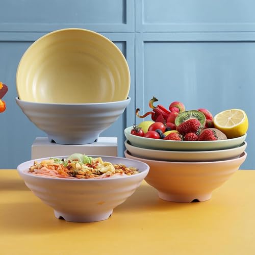 Image of Wheat Straw Salad Bowls Set (900ml) - Large Microwave Safe, Unbreakable & Stackable Bowls for Salad, Pasta, Soup, Ramen - BPA-Free, Eco-Friendly, Lightweight Serving Bowls for Kitchen (6, Yellow)