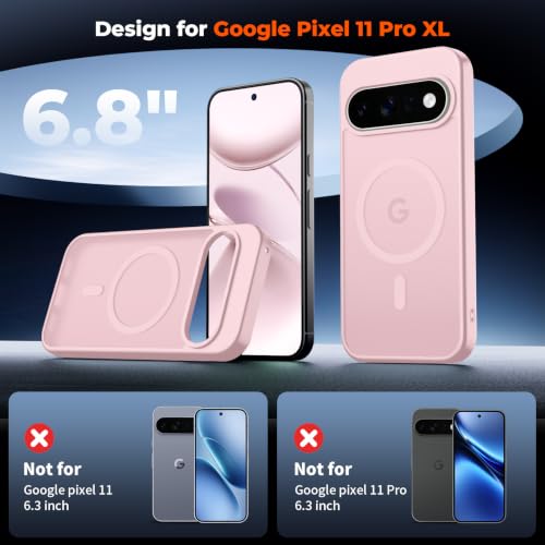 Image of SUPFINE Magnetic for Google Pixel 11 Pro XL Case - Pink | With Screen Protector,Translucent Matte,Built-in Magnets,Military Grade Drop Protection,Shockproof Phone Cover