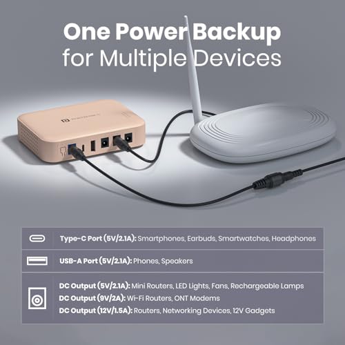Image of Portronics Kinectic 8K Mini UPS for WiFi Router Broadband Modem 12V Router UPS up to 2A, 5 Hours Playback, 2 x 4000mAh Battery, Type C /USB-A /DC Pin Output Ports, UPS Power Backup During Power Cuts