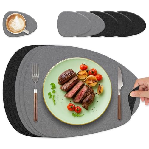 Tischsets Abwaschbar und Untersetzer, Oval Platzset Leder Platzdeckchen Abwaschbar Doppelseitigen Tischsets Umkehrbares Tischset rutschfest Lederoptik