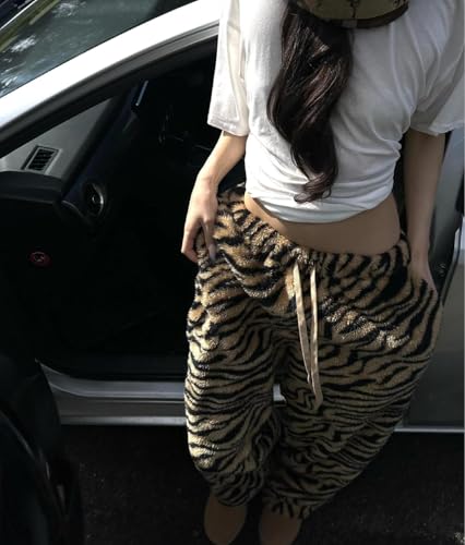 Image of Leopard Pants Women Therian Fuzzy Pajama Pants Y2k Cheetah Pants Grunge High Waisted Fluffy Pants