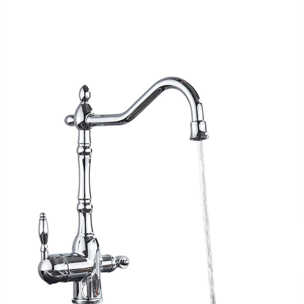 MXXQRHF Golden Filter Kitchen Faucet Purified Cold Hot Water Mixer Crane Tap Antique Brass Deck Mount Sink Faucets for Kitchen,Chrome A