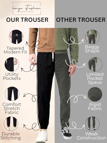 Image of Leriya Fashion Track Pants for Man | Joggers Pant for Men Cotton Side Stripe Drawstring Regular Fit | Lower Fors Man, Gym Pants Fors Men, Airport Outfit Mens with Sporty Daily Comfort