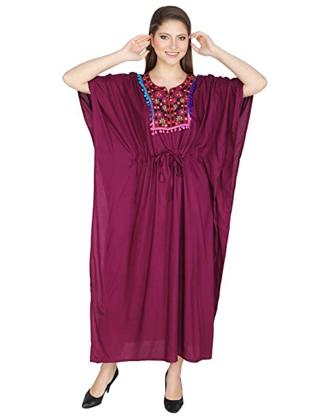 cigain Women’s and Girl’s Summer Embroidery Short Sleeve Bikini Swimsuit Cover Up Maxi Kaftans Beach Dress (Large, Red)-picture-30