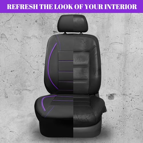 Image of CAR PASS Piping PU Leather Car Seat Cover,Inside Zipper Design and Reserved Opening Holes Airbag Compatible,Universal FIT for Car, SUVs,Van,Trucks,Full Set, Black & Purple