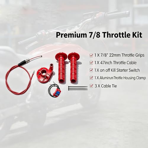 YRHHBYH 7/8 22mm Twist Throttle Accelerator Handle Grips for Pit Bike Mini Bike Throttle Cable Kit 4-Stroke Dirt Bike Pocket Bike for 50cc 90cc 110cc 125cc150cc 200cc 250cc (Red) by YRHHBYH - Used condition - Image 3