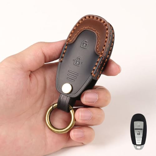 Image of Keyzone Dual Leather Key Cover for Baleno, Ciaz, Ignis, SCross, Vitara Brezza, Urban Cruiser 3 Button smart Key (Black-Brown)