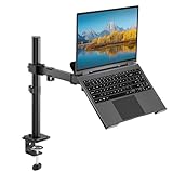 HIPPOFLEX Single Laptop Desk Mount with Adjustable Vented Tray, Fits up to 17 inch Laptops, Full Motion Laptop Stand Mount Holds up to 17.6 lbs, Fully Adjustable, Clamp/Grommet Mounting