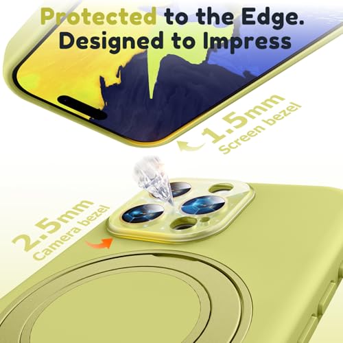 Image of Silicone 360 Spin Magnetic Stand Case for iPhone 16 Pro Max, [Compatible with Mag-Safe][Reinforced Hard Camera Protection] Liquid Silicone Rubber Phone Cover with Ring, Camera Button, Butter Yellow