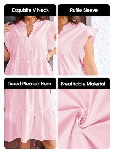 Image of Fisoew Plus Size Dresses for Women Summer Ruffle Short Sleeve V Neck Dress Tiered Swing A Line Babydoll Mini Dress