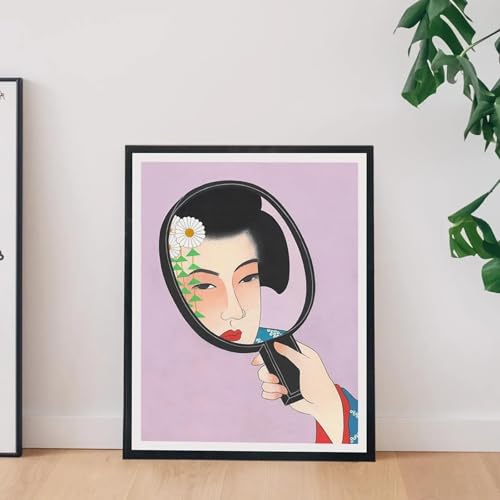 Toile œuvre d'art Geisha avec 2 cadres de prestige pour une décoration raffinée - 3