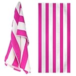GEEZY Microfibre Beach Towel, Pink Striped - Quick Drying, Lightweight, Sand-Free, Large & Durable, Summer Design - Beach Essentials for Travel, Holiday, Swimming, Sauna, Adults & Kids, 70x140cm