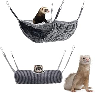 Small Animal Hammock and Tunnel Ferret Bed Hamster Hanging Hideout Tunnel Tube Toy Guinea Pigs Cage Accessories (Gray)