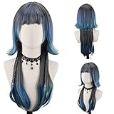 STYLER Long Straight Wig with Bangs for Women Synthetic Fiber Natural Straight Heat Resistant Wig for Daily Party Use Cosplay Party (Green)
