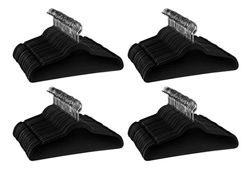 JUNELILY Multi-Pack Non Slip Velvet Hangers Heavy Duty Clothes Hangers - Black 200 Pack