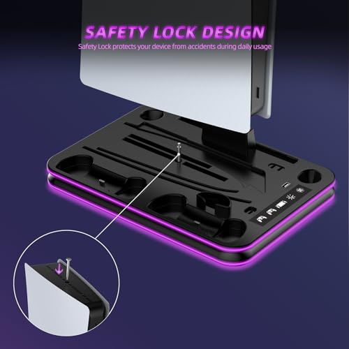 Suporte e estação de resfriamento para PS5 / PS5 Slim com estação de carregamento de controlador LED
