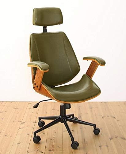 Amazon 書斎チェアに曲木の美しさ オフィスチェア 事務椅子 書斎用椅子 ワークチェア パソコンチェア 木製 おしゃれ 肘付き ガス圧 昇降式 ヘッドレスト付き 安い 激安 キャスター付き グリーン デスクチェア 文房具 オフィス用品