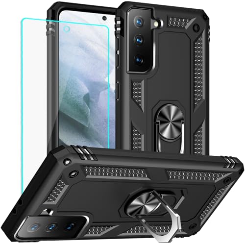 Coque Samsung Galaxy S21 Plus avec protecteur d'écran HD et anneau antichoc noir