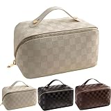 BIVIZKU Large Portable Makeup Bag Portable Travel Cosmetic Bag Opens Flat for Women Girls Gift Makeu