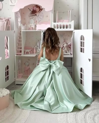 UZN Satin Flower Girl Dress for Wedding Long with Bow Sleeveless First Communion Dresses for Girls4