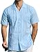 JOGAL Mens Guayabera Shirts Cuban Short Sleeve Casual Button Down Beach Shirt Denim Blue Large