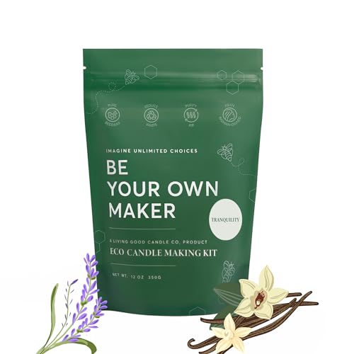 Tranquility - ECO CANDLE MAKING KIT - DIY Candle Refill - Eco-Friendly & Microwaveable-Pure Beeswax Candle Pouch, 6 Wicks, Wick Holders, Safety Labels-Works with Any Jars, 12 oz, 75 Hours Burning Time