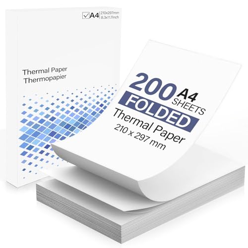 (200 Hojas) Papel térmico A4 Plegable, Papel Térmico Impresora, Papel Térmico de Secado Rápido para Impresoras Térmicas Portátiles perfecto para Fotos, Recibos, Archivos, Impresión de Páginas Web