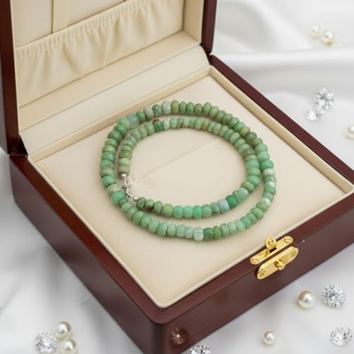 Collier chrysoprase perles rondelles vertes collier cristal 40cm