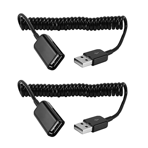 Pmandgk 2X スパイラルコイル USB Aオス - メス アダプター アダプターのケーブル、 1M 3フィート