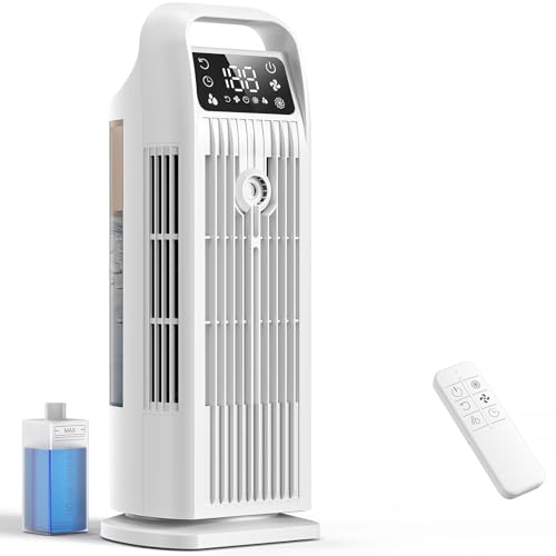 Image of Portable Air Cooler, 4 in 1 Air Conditioner 1200ML Evaporative Air Cooler with Remote Control, 120° Oscillating 4 Speeds 12H Timer Mist Spray Tower Fan for Home Office（White）
