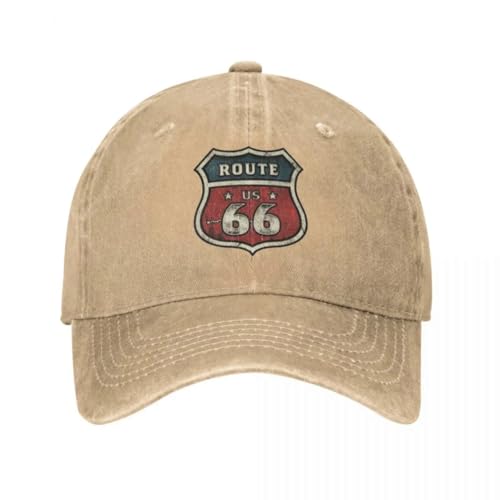 GUPUOOU Route The 66 Highway Baseballkappe Vintage Distressed Denim Motorrad Kopfbedeckung Unisex Outdoor Hüte Kappe Baumwolle, für alle Jahreszeiten