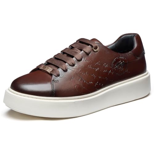 Men's Casual Dress Sneakers Genuine Italian Cowhide Leather Business Walking Shoes Lightweight Fashion with XL Extralight Sole