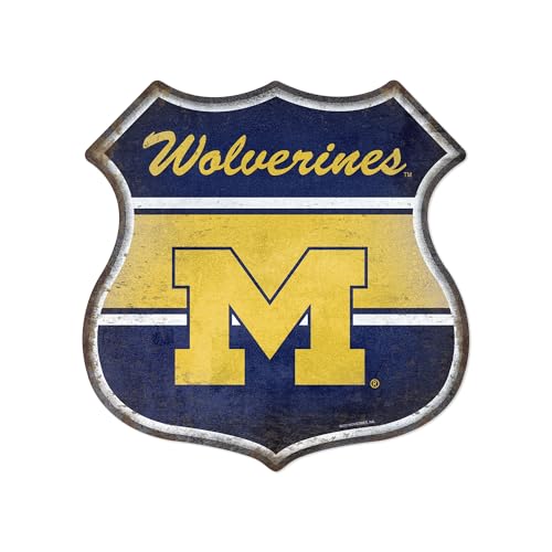 Rico Industries NCAA Michigan Wolverines Rustic 11.5" Home Decor Metal Route Sign