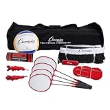 Champion Sports Volleyball & Badminton Set: Net, Poles, Ball, Rackets & Shuttlecocks - Portable Equipment for Outdoor, Lawn, Beach & Tournament Games