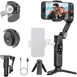 AOCHUAN 3-axis Phone Gimbal Stabilizer for iPhone 15/14/13 Pro Max Android w/Face Tracking,1/4"Threads,Built-in Fill Light, Portable Smartphone Gimbal Video Recording for TikTok,YouTube-Smart X Black