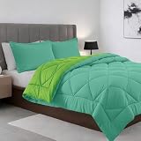 Elegant Comfort All Season Goose Down Alternative Reversible 3-Piece Comforter Set- Available in and Colors, Full/Queen, Aqua/Lime